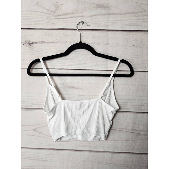 Asos Womens Crop Top White Spaghetti Strap Deep V-Neck Camisole Ribbed Knit 4 - Picture 2 of 6